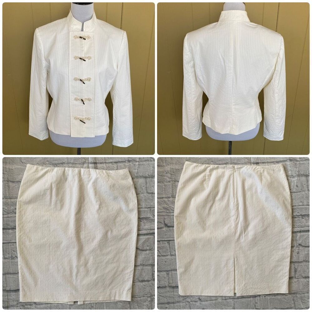 Antonio Melani women 12 two piece stripe jacket and skirt suit set white